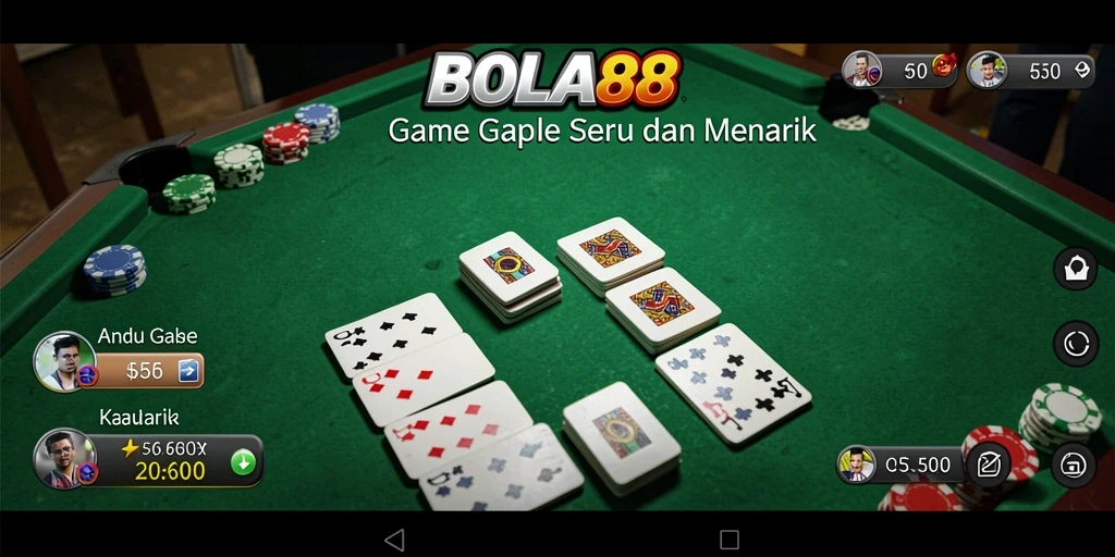 Screenshot gameplay Gaple dengan tampilan antarmuka BOLA88 yang menarik.