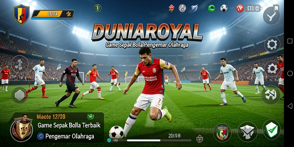 Tangkapan layar gameplay DUNIAROYAL yang menegangkan dan menampilkan aksi di lapangan sepak bola.