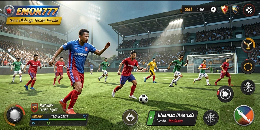 Screenshot gameplay EMON777 yang menunjukkan aksi seru di lapangan olahraga.