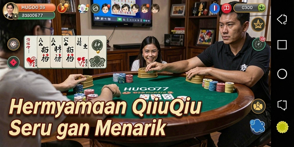 Tampilan gameplay seru dalam HUGO77 dengan kartu QiuQiu.