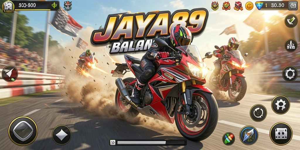 Screenshot JAYA89 menampilkan aksi balapan motor yang seru.