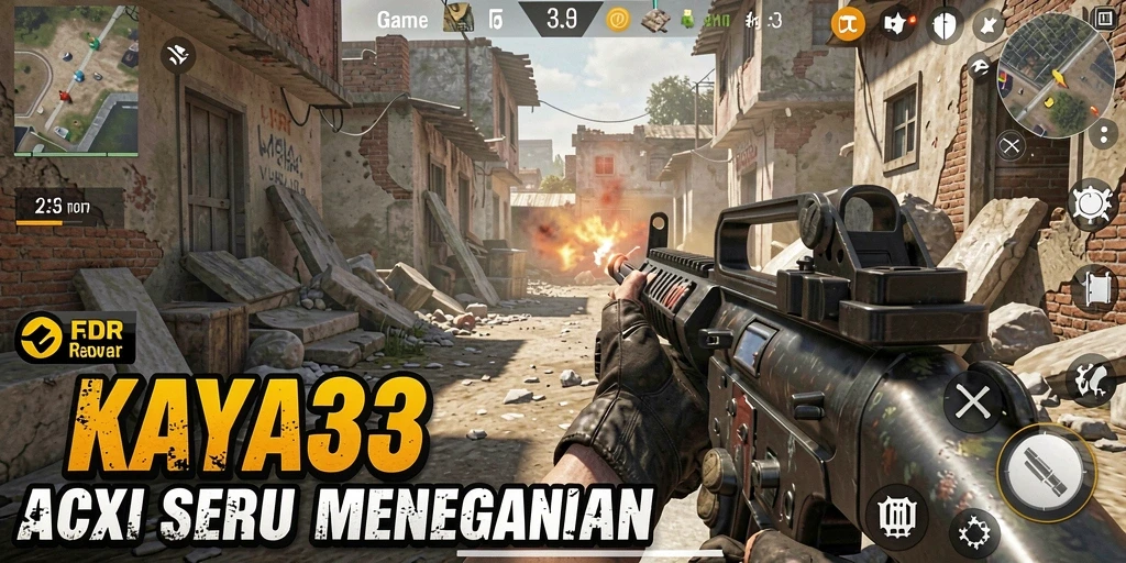 Screenshot utama menampilkan aksi intens dalam gameplay FPS KAYA33.