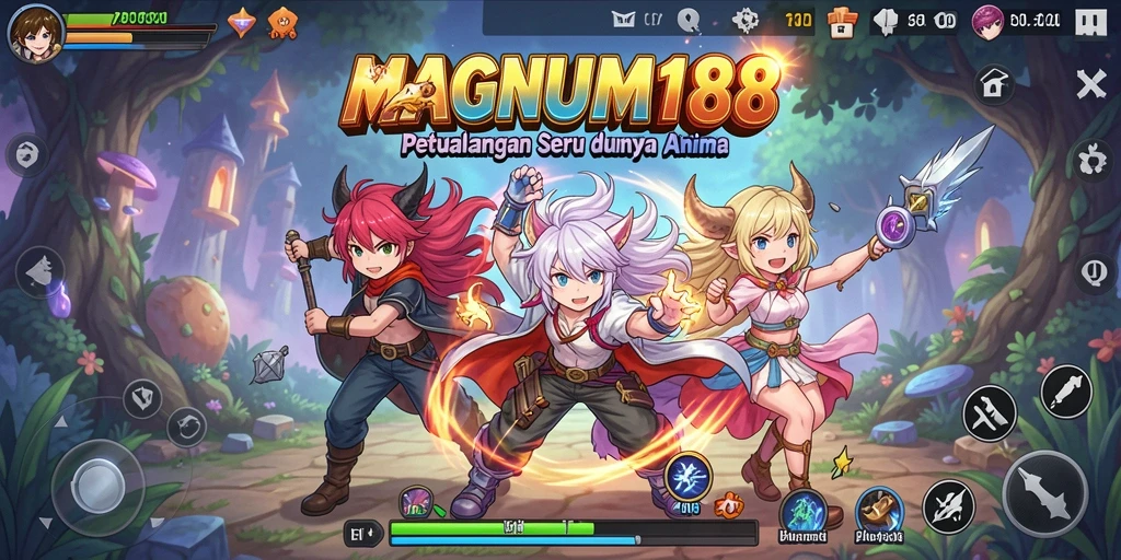 Screenshot gameplay MAGNUM188 yang menampilkan aksi karakter anime.
