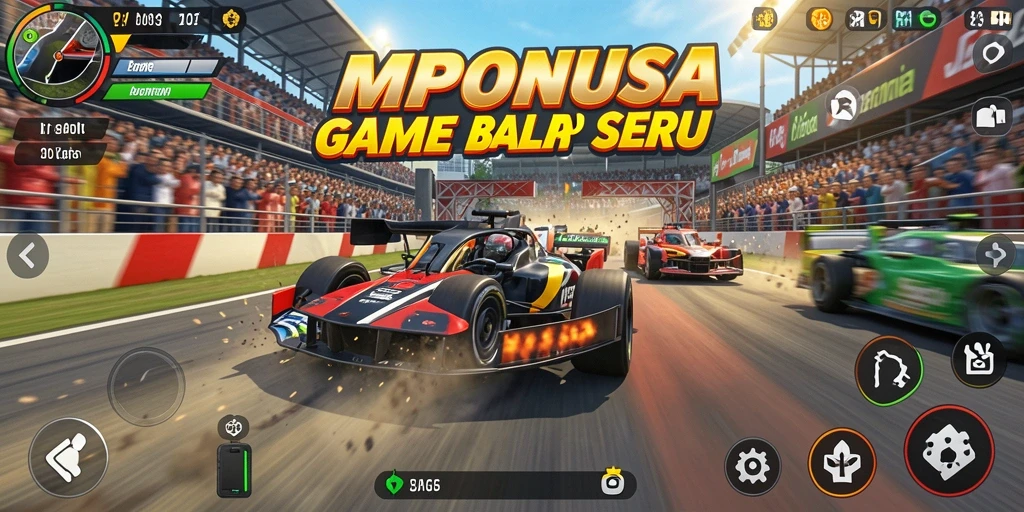 Tampilan gameplay MPONUSA menampilkan aksi balap di trek yang menantang.