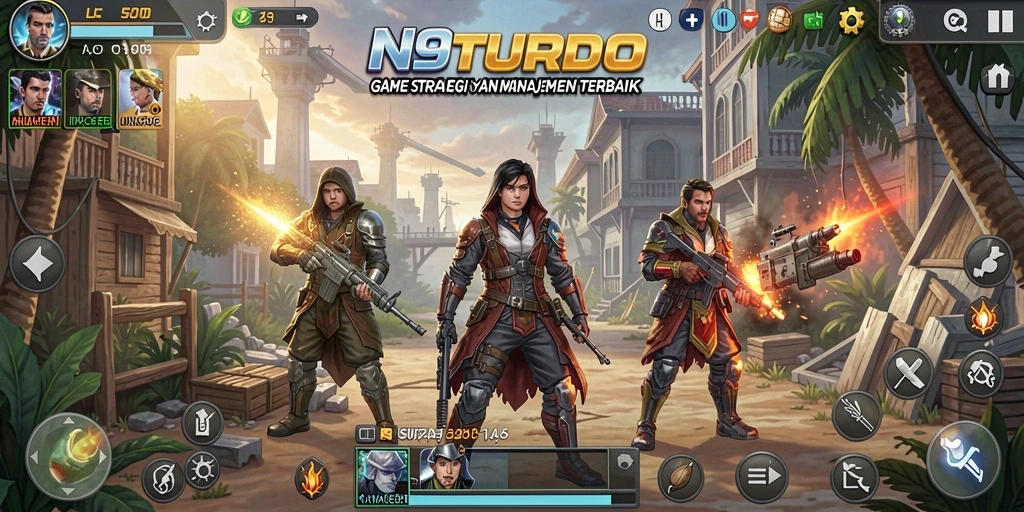 Tangkapan layar gameplay N9TURBO yang menunjukkan pertarungan seru dan strategi mendalam.