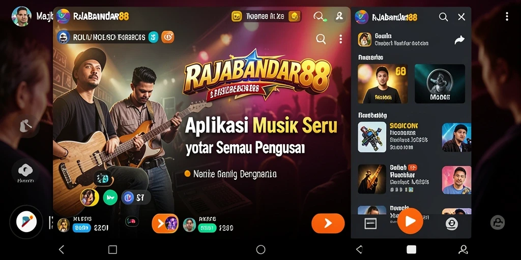 Tampilan screenshot utama menunjukkan pengguna menikmati lagu di RAJABANDAR88.