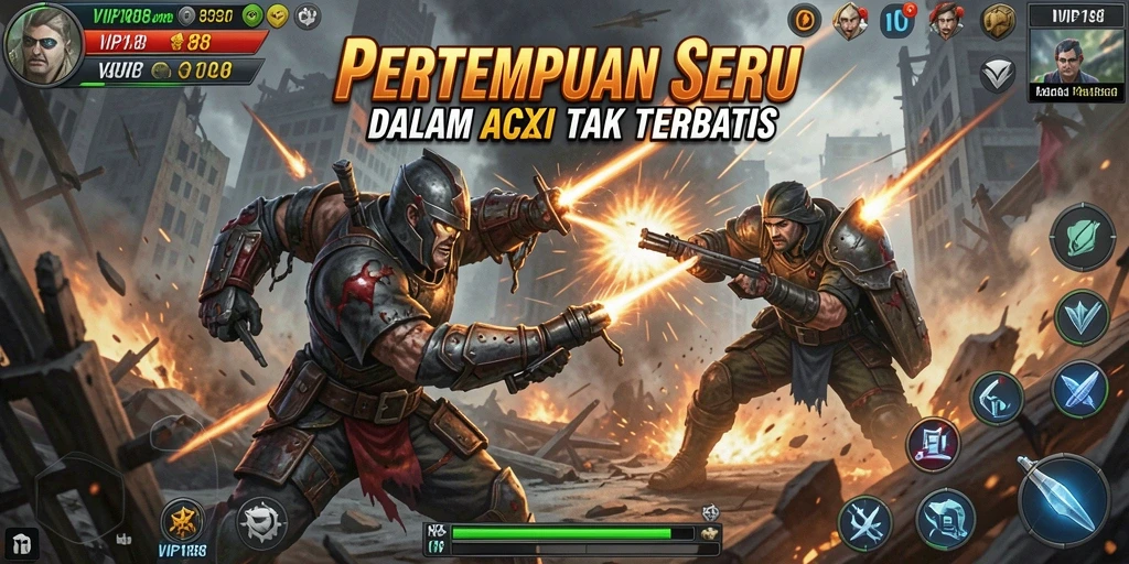 Screen utama VIP188 menampilkan aksi pertempuran yang mendebarkan.