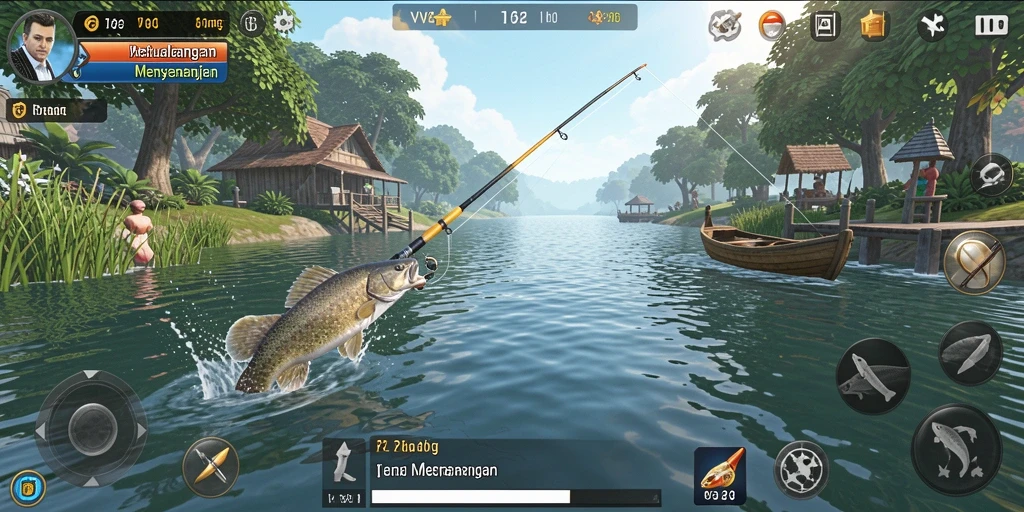 Screenshot utama VV62 menampilkan aksi memancing yang mendebarkan.