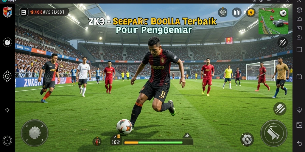 Screenshot gameplay ZK3 menampilkan aksi sepak bola yang intens dan mendebarkan.